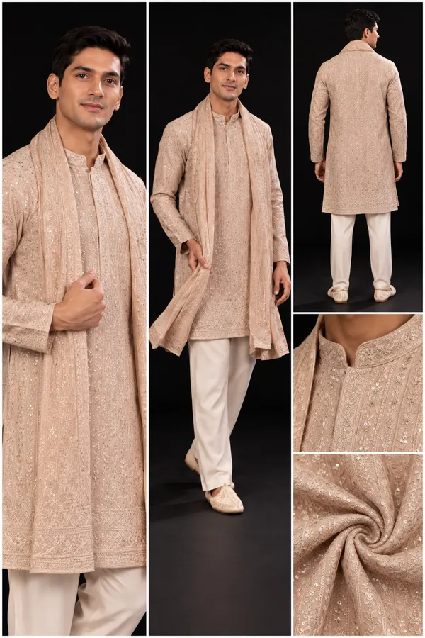 Champagne_Embroidered_Sherwani_Set