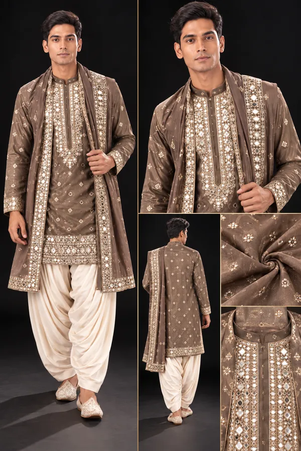 Taupe_Mirrorwork_Kurta_With_Dupatta