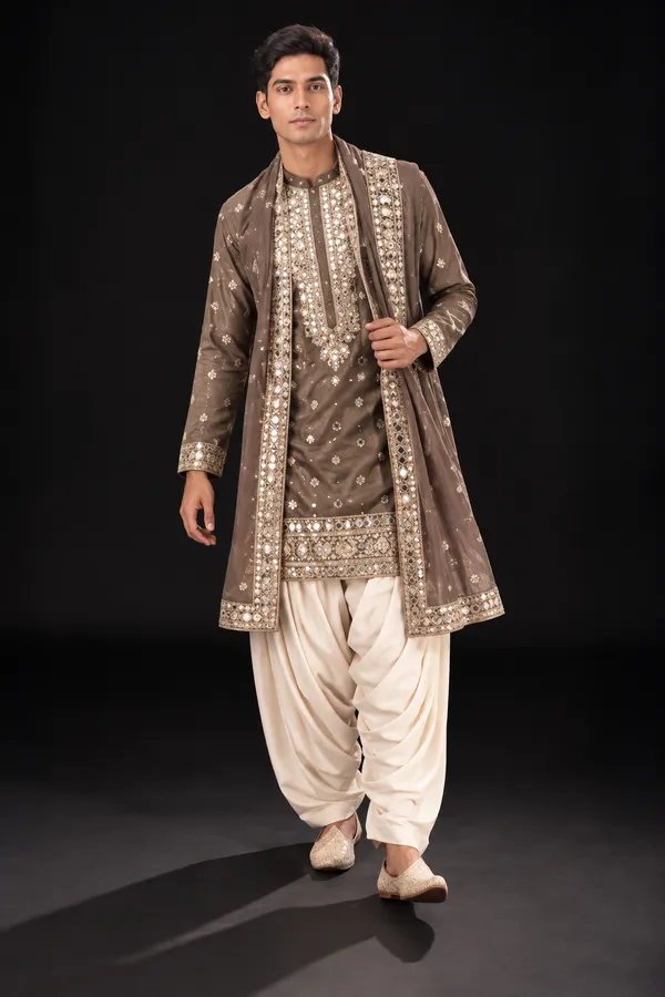 Taupe_Mirrorwork_Kurta_With_Dupatta