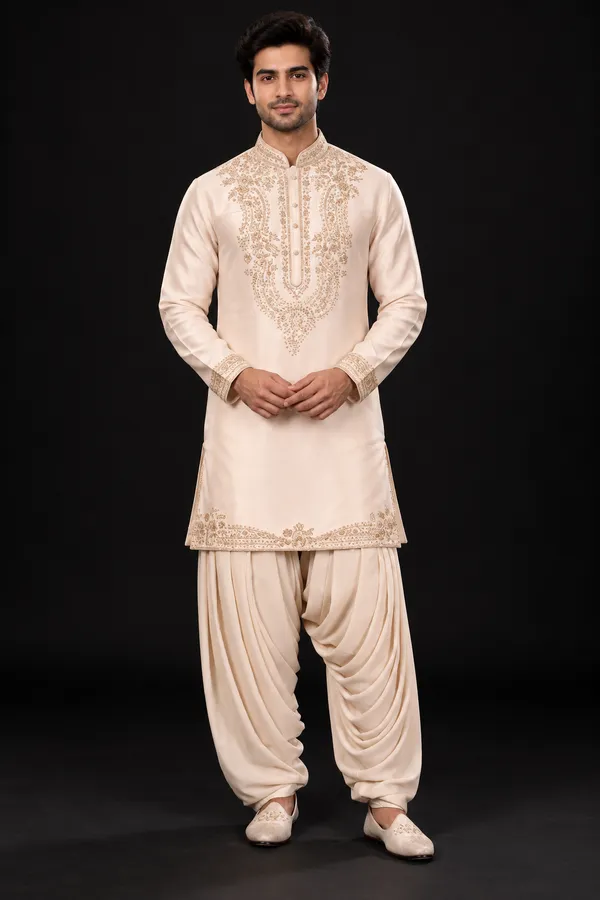 Ivory_Gold_Embroidered_Kurta_Dhoti_Set