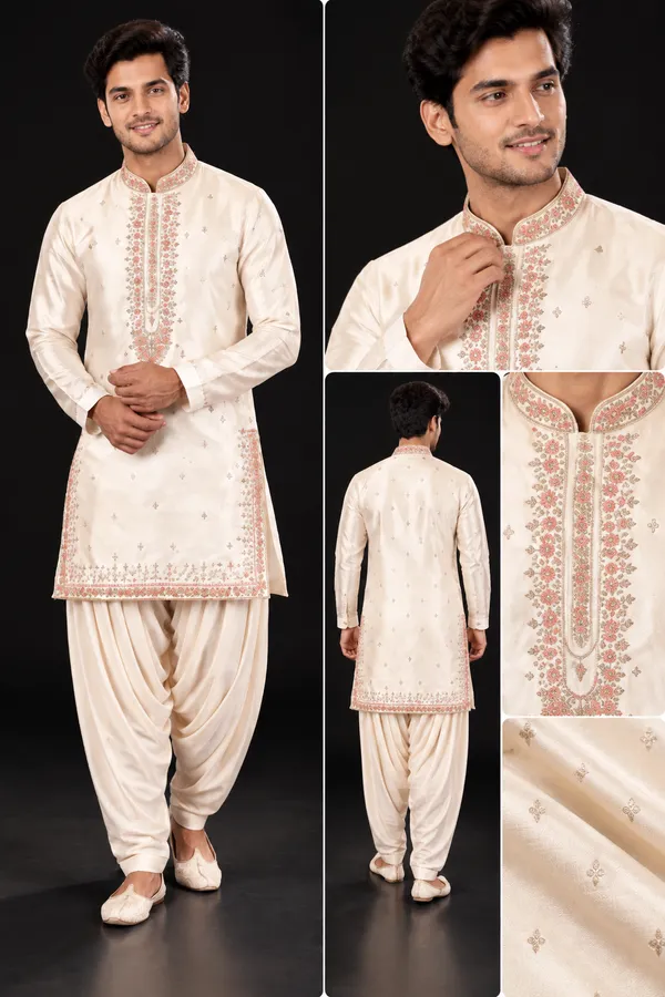 Ivory_Peach_Embroidered_Kurta_Dhoti_Set