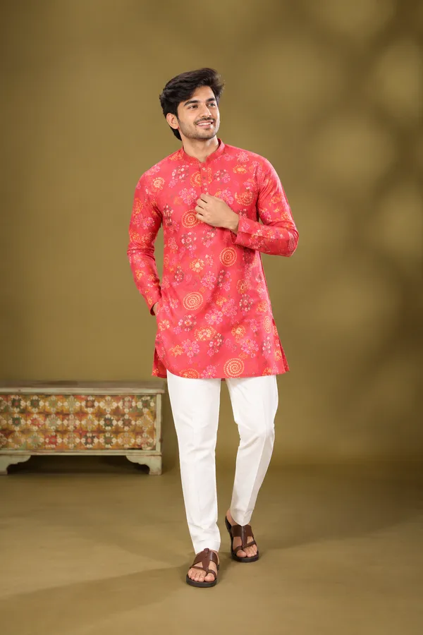 Coral_Red_Printed_Festive_Kurta_Set