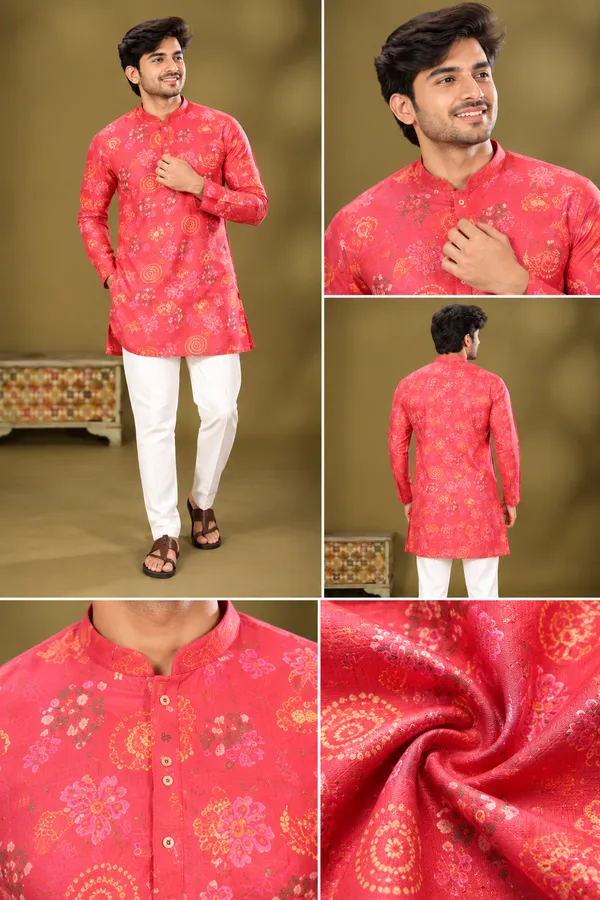 Coral_Red_Printed_Festive_Kurta_Set