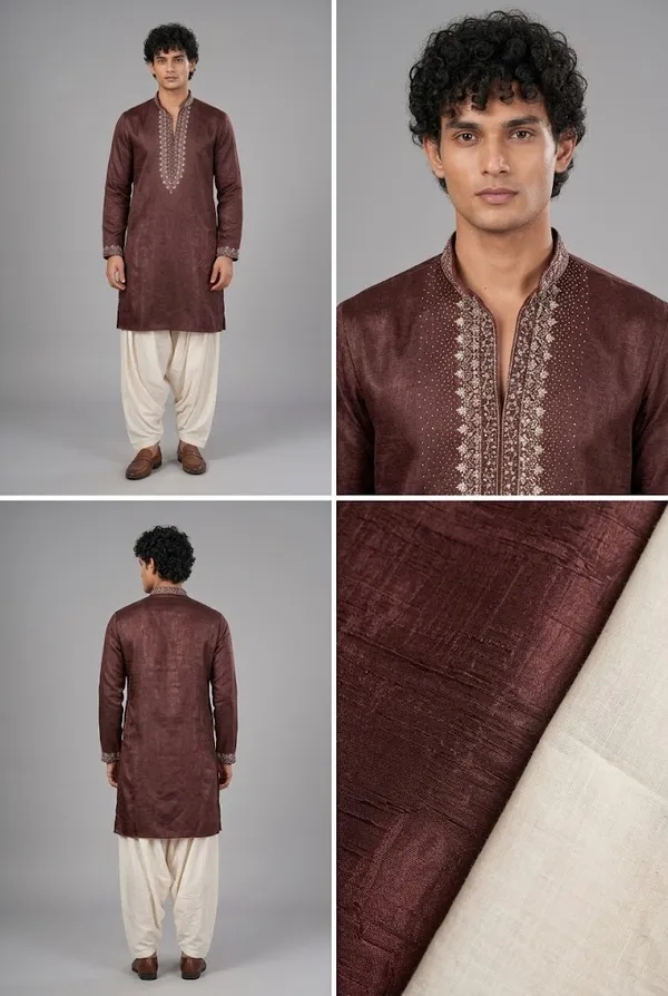 Wine_Embroidered_Kurta_With_Ivory_Dhoti_Pants