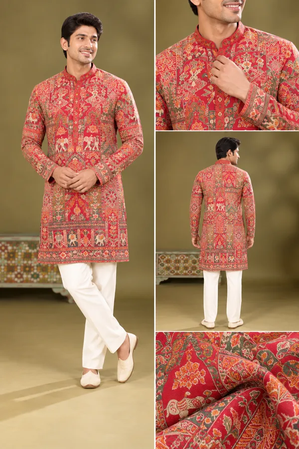 Red_Heritage_Printed_Festive_Kurta_Set