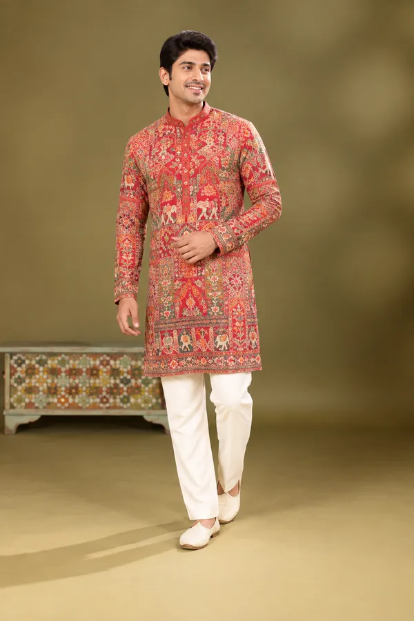 Red_Heritage_Printed_Festive_Kurta_Set