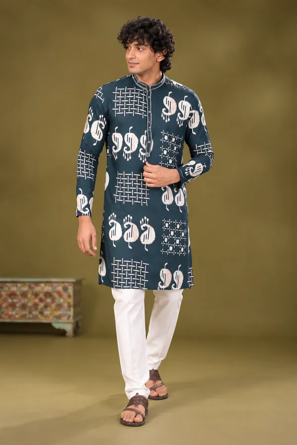 Teal_Blue_Abstract_Printed_Festive_Kurta_Set