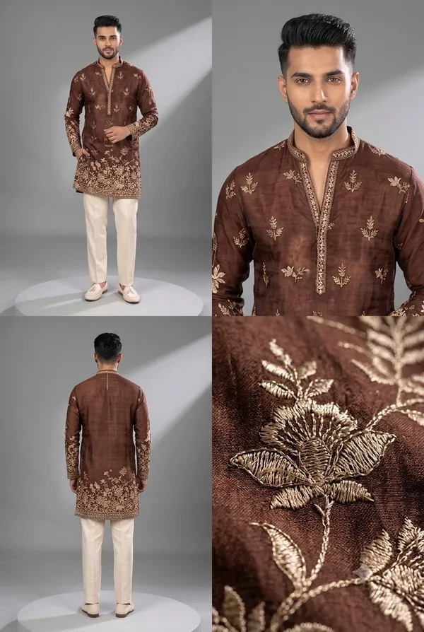 Brown_Embroidered_Festive_Kurta_Set