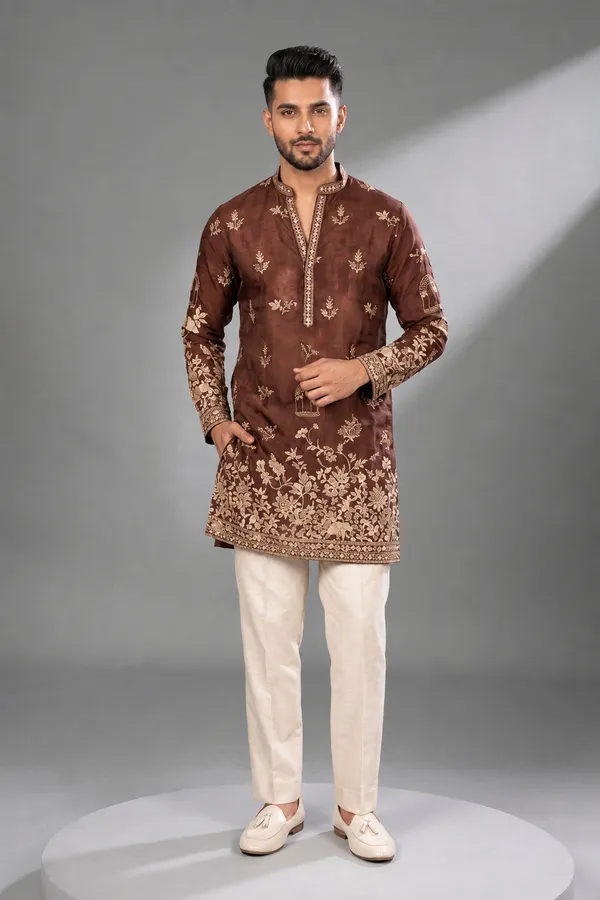 Brown_Embroidered_Festive_Kurta_Set