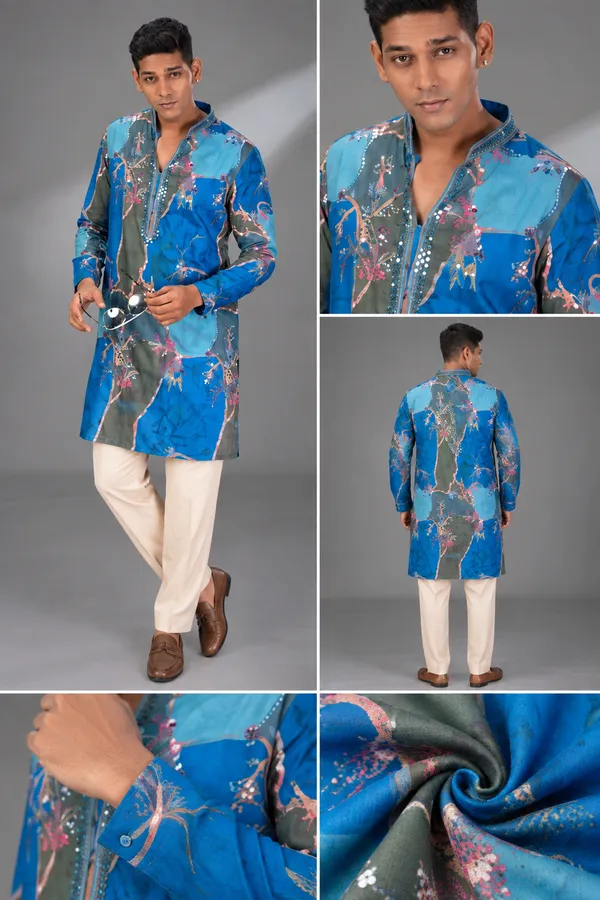 Blue_Botanical_Print_Designer_Kurta