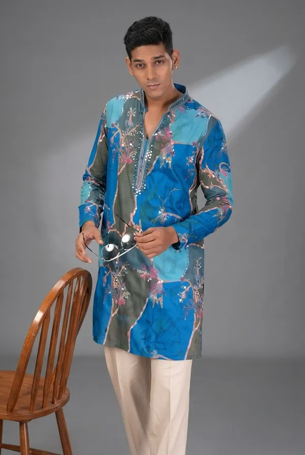 Blue_Botanical_Print_Designer_Kurta