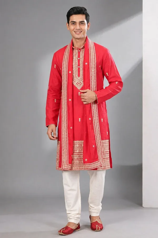 Red_Embroidered_Wedding_Kurta_Set