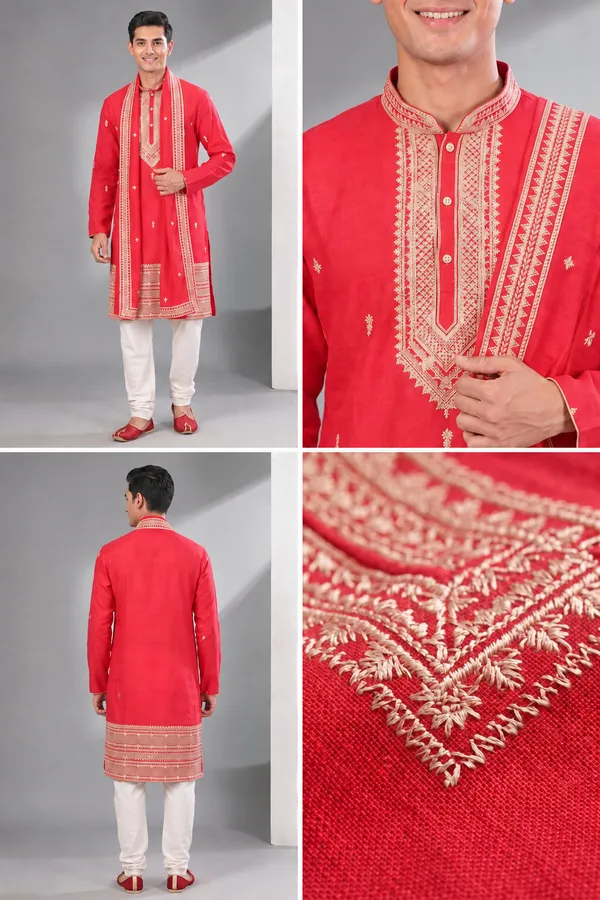 Red_Embroidered_Wedding_Kurta_Set