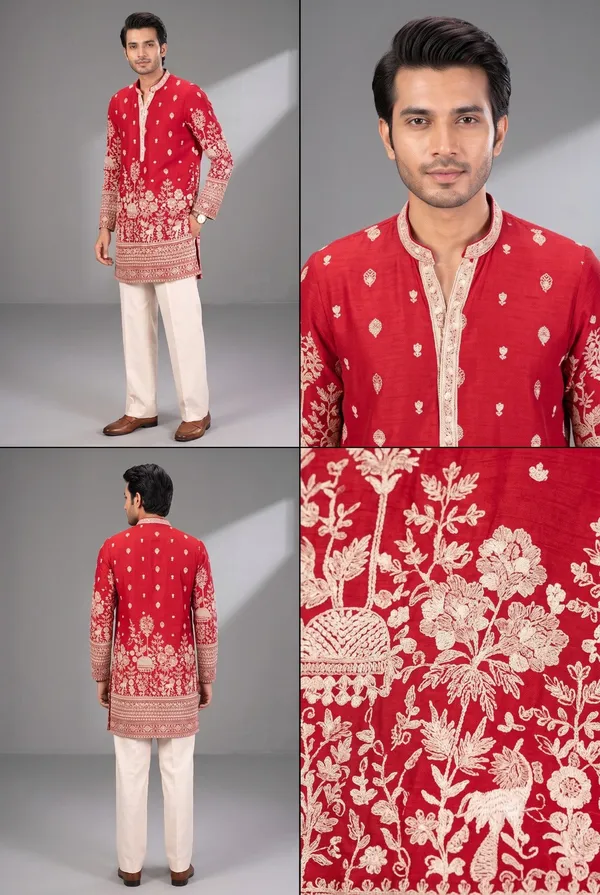 Red_Embroidered_Festive_Kurta