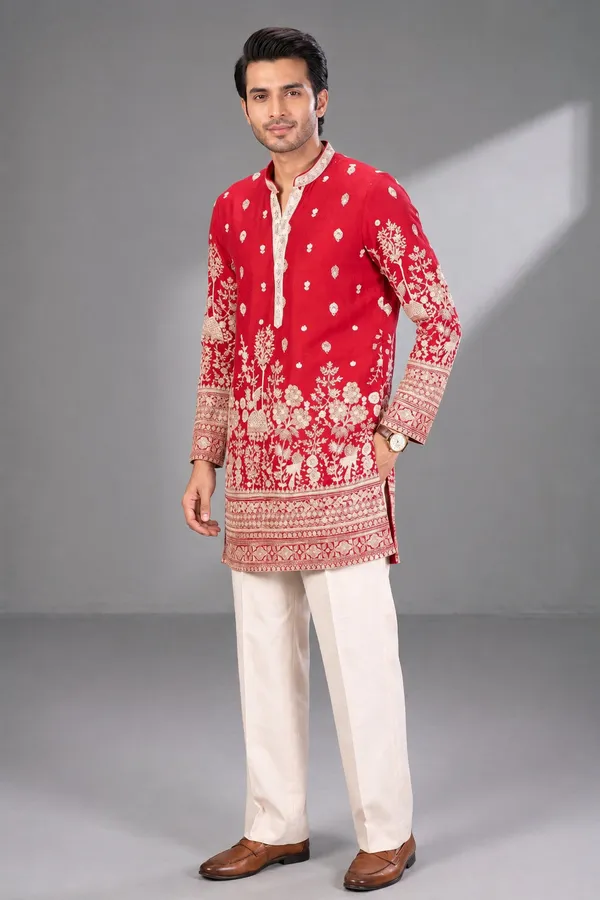 Red_Embroidered_Festive_Kurta