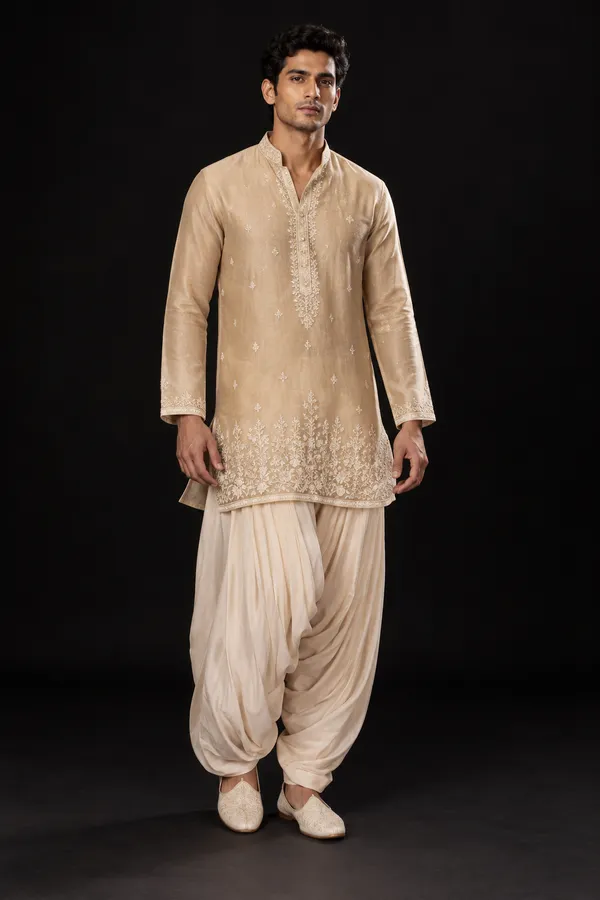 Beige_Embroidered_Kurta_With_Dhoti_Set