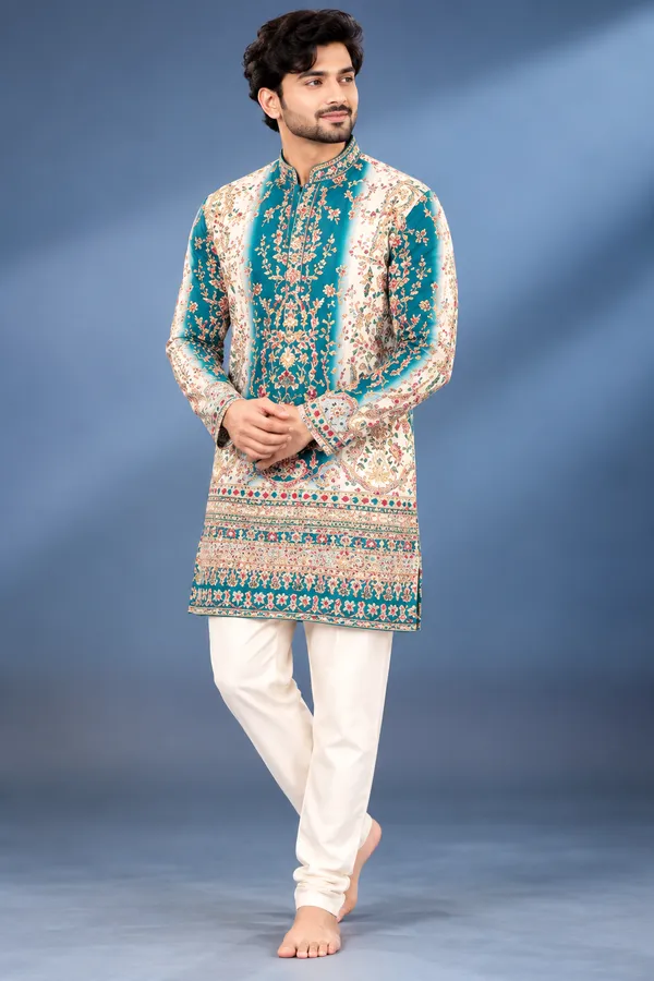 Premium_Teal_Floral_Printed_Kurta_Set