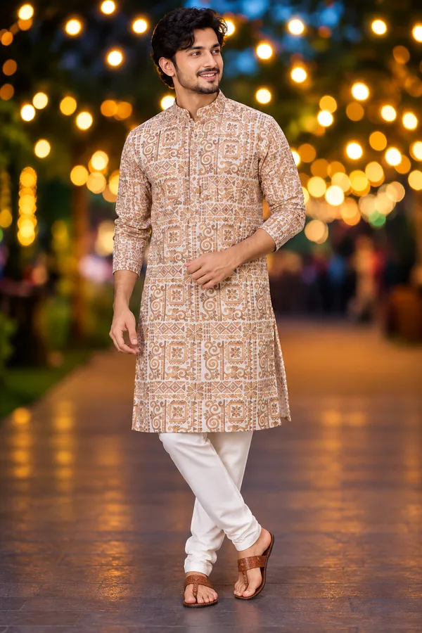 Beige_Rust_Ethnic_Print_Only_Kurta
