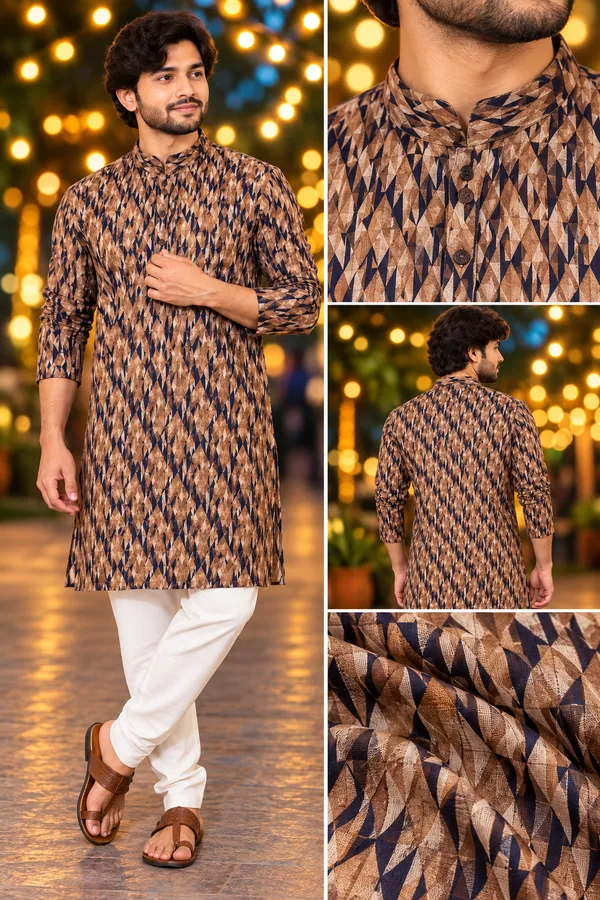 Men_S_Brown_Geometric_Print_Only_Kurta