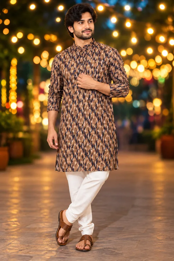 Men_S_Brown_Geometric_Print_Only_Kurta