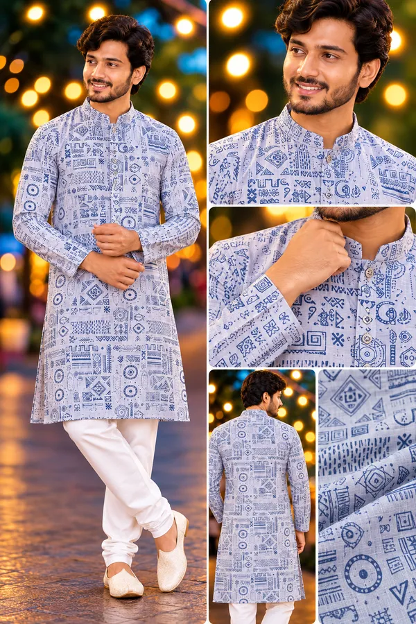 Men_S_Light_Blue_Tribal_Print_Only_Kurta