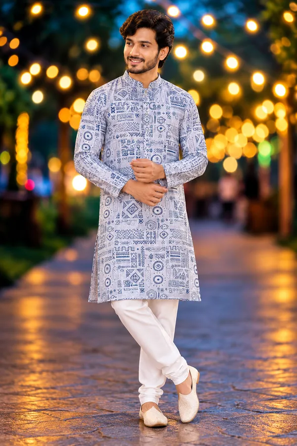 Men_S_Light_Blue_Tribal_Print_Only_Kurta