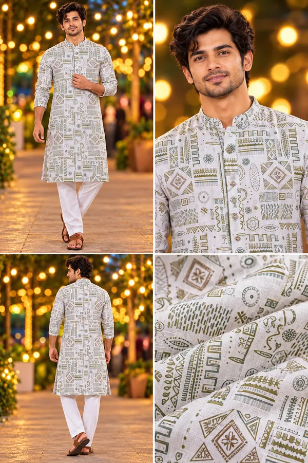 Men_S_Ivory_Olive_Tribal_Print_Only_Kurta