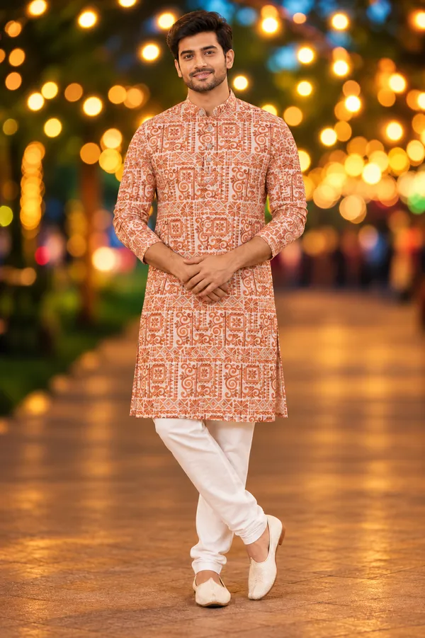 Men_S_Orange_Ethnic_Print_Kurta
