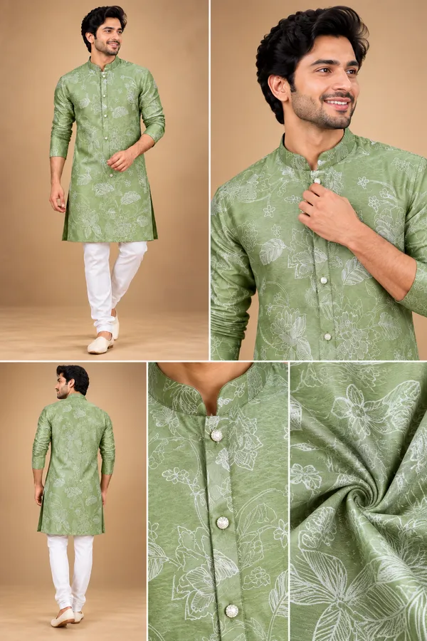 Sage_Green_Floral_Printed_Men_S_Kurta_Only