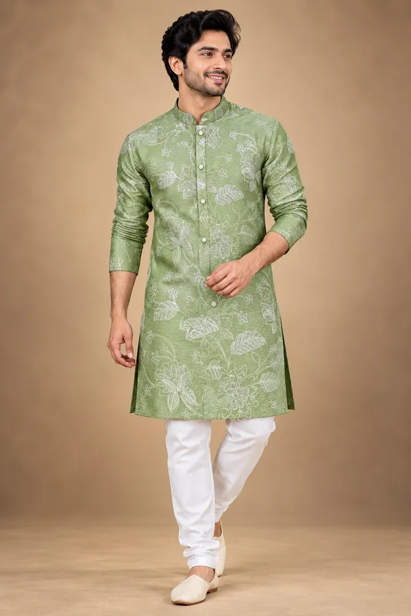 Sage_Green_Floral_Printed_Men_S_Kurta_Only