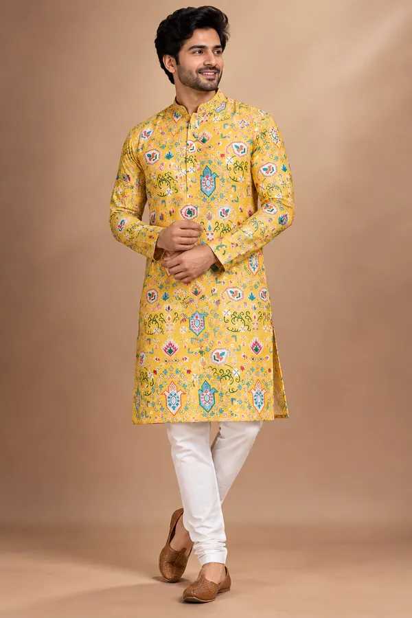 Mustard_Yellow_Printed_Men_S_Festive_Kurta