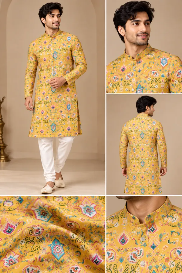 Mustard_Yellow_Printed_Men_S_Festive_Kurta