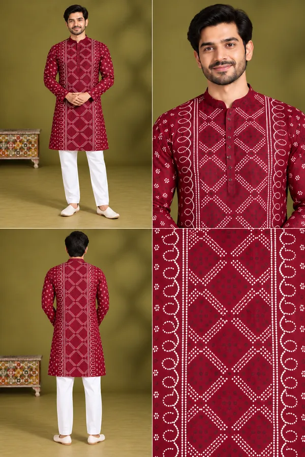 Maroon_Printed_Festive_Kurta_For_Men