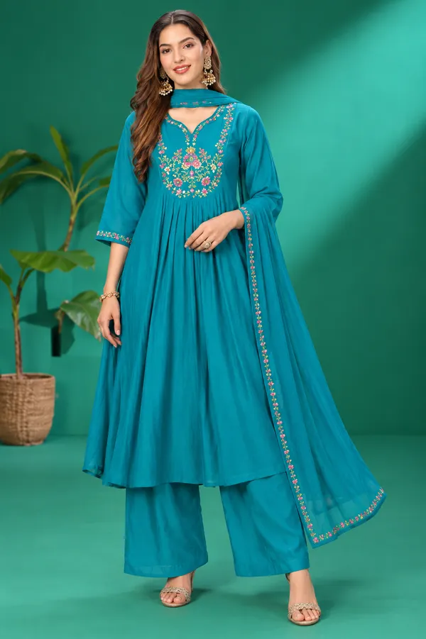 Teal_Blue_Embroidered_Festive_Kurta_Set_Teal_Blue