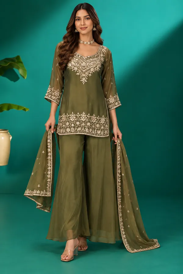 Olive_Green_Embroidered_Sharara_Set_Mehendi_Olive