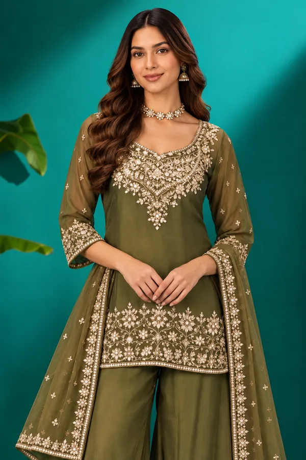 Olive_Green_Embroidered_Sharara_Set_Mehendi_Olive