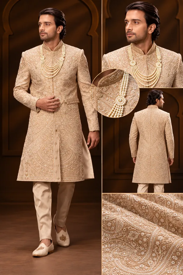 Champagne_Gold_Embroidered_Groom_Sherwani