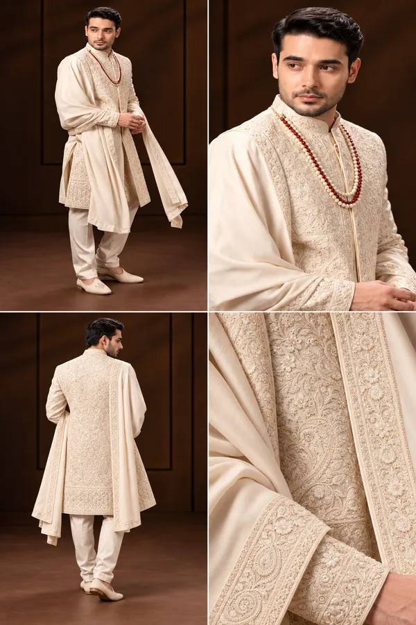 Ivory_Embroidered_Sherwani_With_Draped_Stole