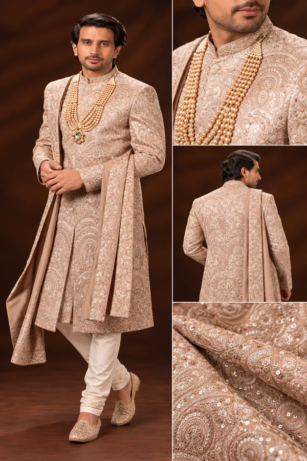 Champagne_Gold_Embroidered_Groom_Sherwani