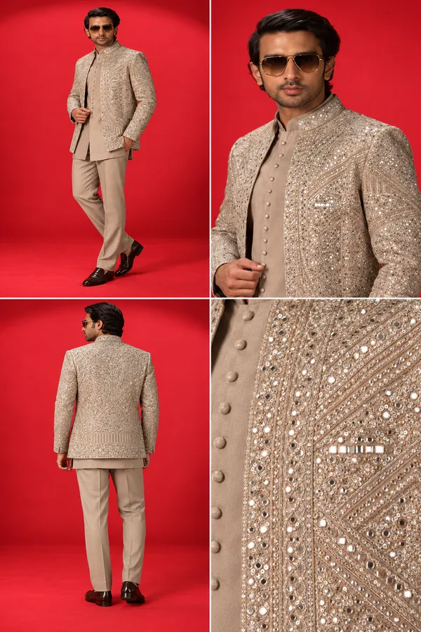 Champagne_Embellished_Indo_Western_Jacket_Set