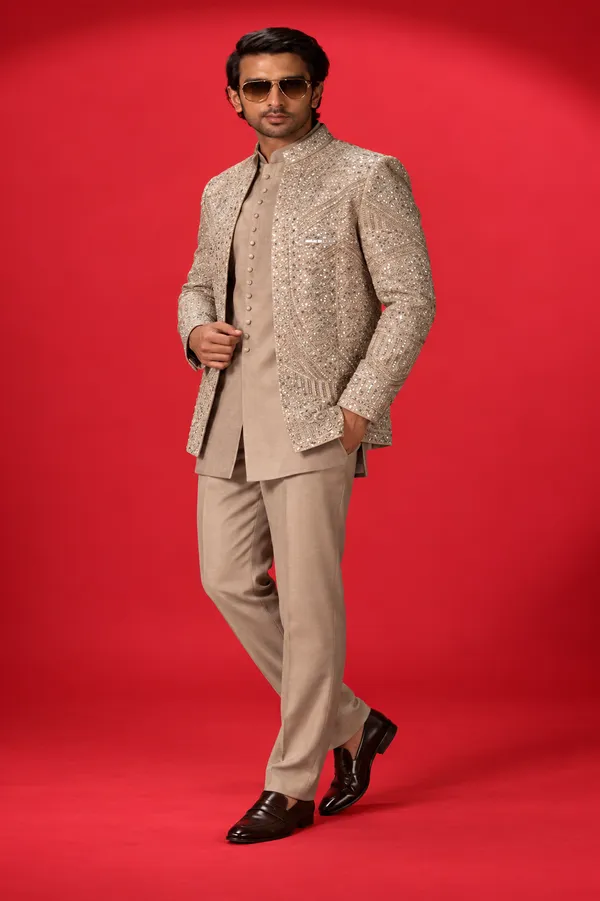 Champagne_Embellished_Indo_Western_Jacket_Set