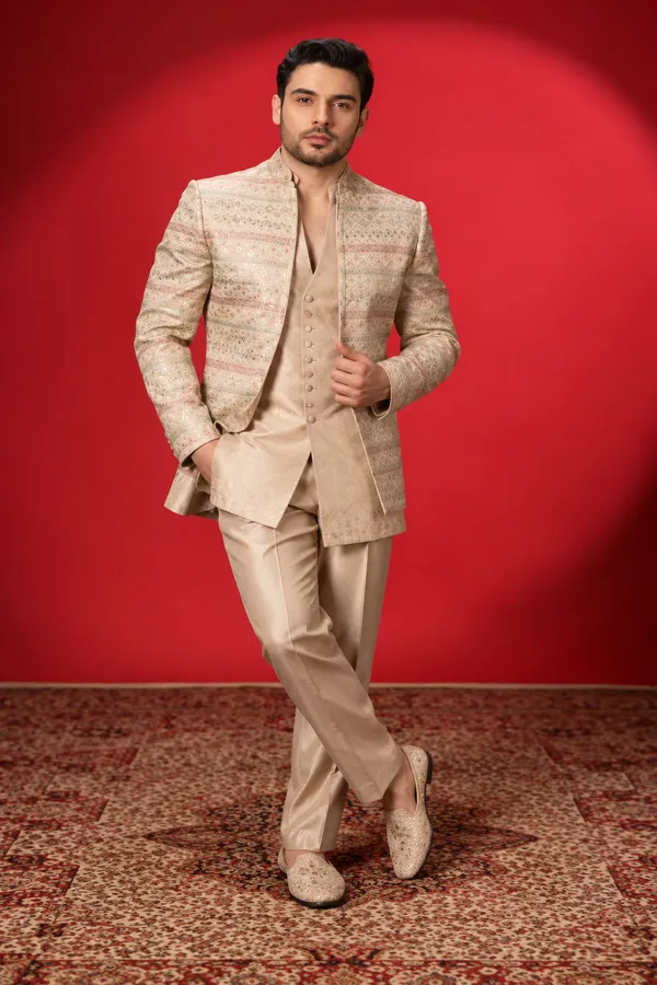 Champagne_Jacquard_Indo_Western_Jacket_Set