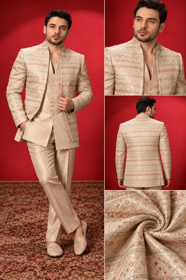 Champagne_Jacquard_Indo_Western_Jacket_Set