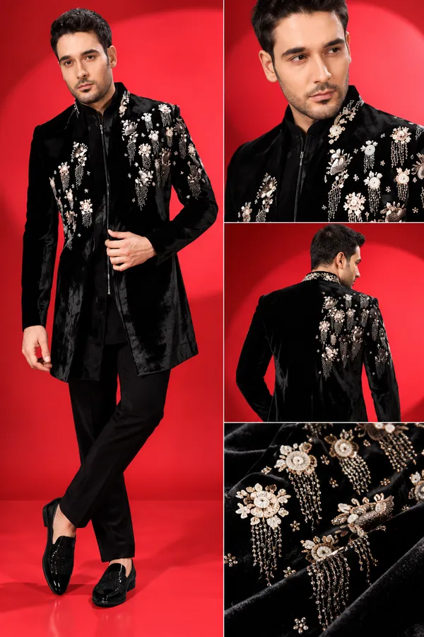 Black_Velvet_Floral_Embroidered_Indo_Western_Set