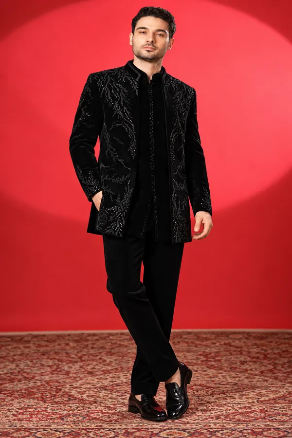 Black_Velvet_Embroidered_Indo_Western_Suit