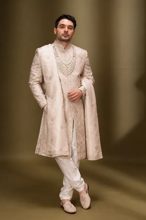 Champagne_Beige_Embroidered_Wedding_Sherwani