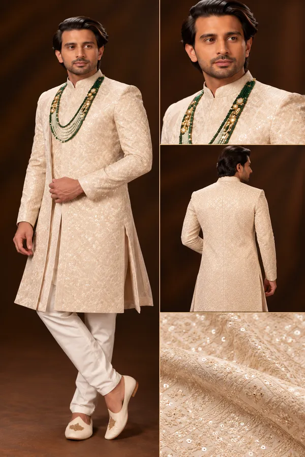 Champagne_Ivory_Embellished_Wedding_Sherwani