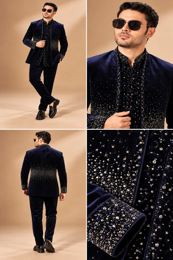Midnight_Blue_Velvet_Embellished_Indo_Western_Set