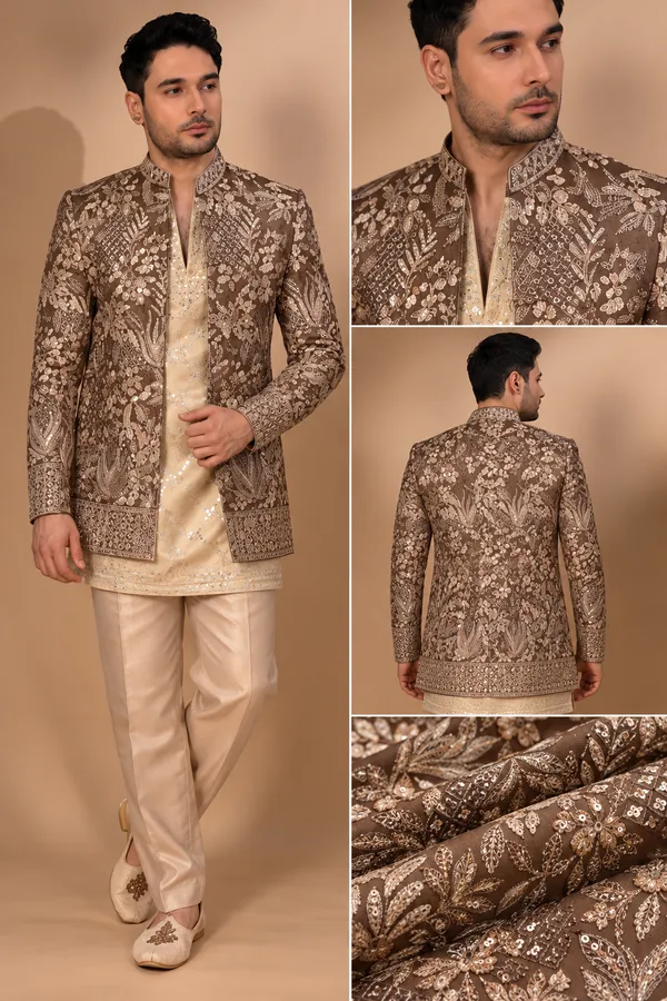 Mocha_Brown_Champagne_Embroidered_Indo_Western_Set