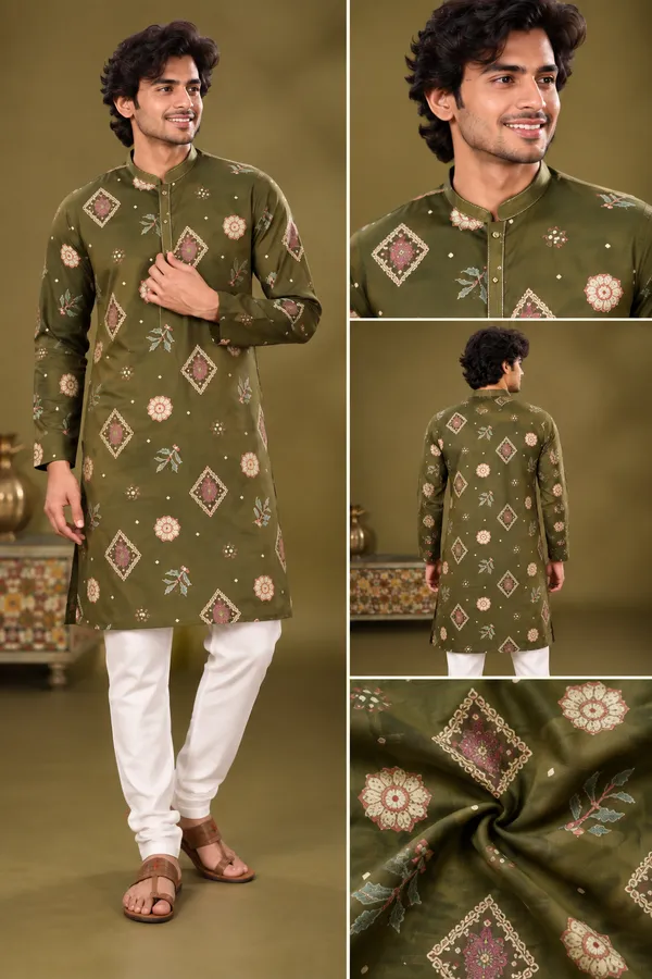 Olive_Green_Printed_Festive_Kurta_Set